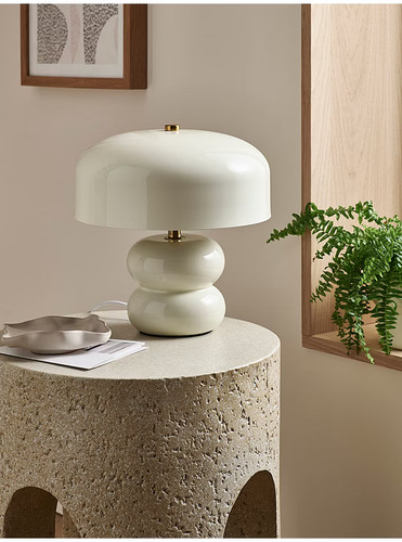 Cream stubby metal table - metal,