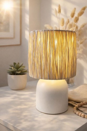 Ceramic table lamp - ceramic, raffia
