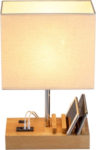 Wooden bedside table - desk, lamp