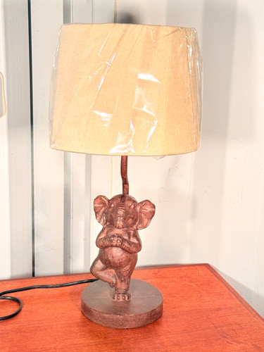 Elephant table lamp - resin, wood