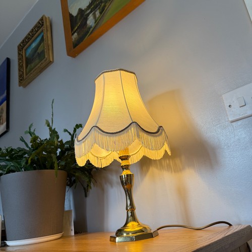 Vintage brass table lamp cream - table,